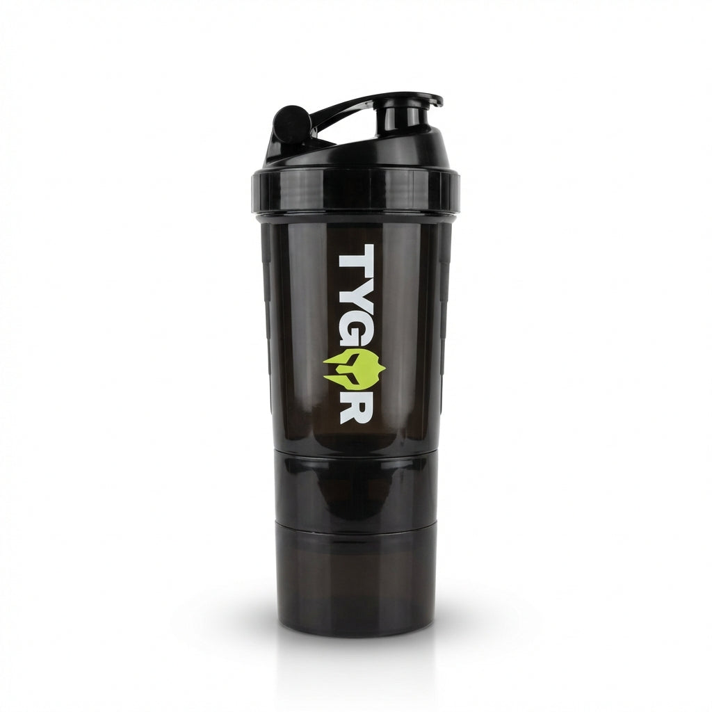 TYGOR BLEND™ - Shaker Sport 3-en-1 – Mélange Protéine, Compléments & Gélules