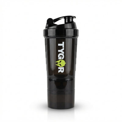 TYGOR BLEND™ - Shaker Sport 3-en-1 – Mélange Protéine, Compléments & Gélules